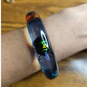 Vintage 1970s Blue Tint Lucite Beetle Specimen Bangle